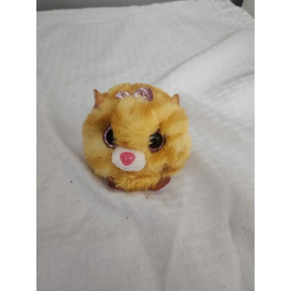 Ty Puffies Tabitha Orange Ginger Cat Plush Round Ball Glitter Eyes Pink Bow